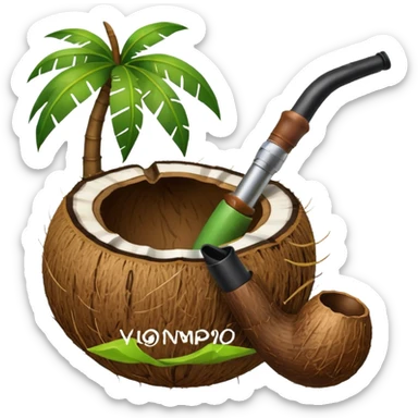 Coconut ith open and with pipe, outside the coconut should be green like raw sticker