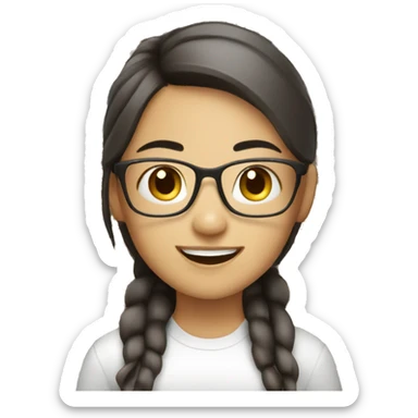 asian girl, with laptop, brown stylist hair, smiling , designer, no glasses sticker