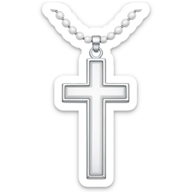 Elegant emoji icon of a white cross made of white beads, glossy surface, and white bead chain subtle shadows, pure white palette sticker