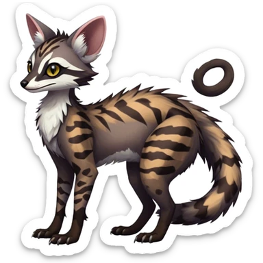 Feral Rare Fantasy dark tropical Vernid-Sergal-Genet-Trico-species by LiLaiRa, random markings, tufted tail, tufted ears, full body sticker