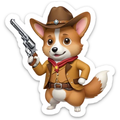 Corgi cowboy shooting a revolver sticker
