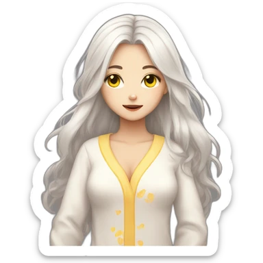 Catgirl with long white hair yellow eyes in Choral pajamas consider sticker