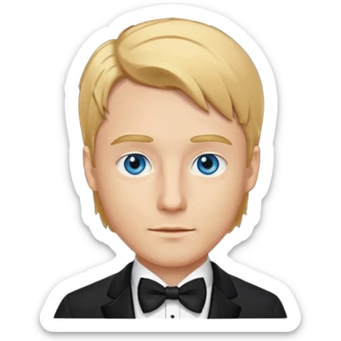 🤵🏼bu emojide sadece saç rengi altın sarı, göz rengini mavi yap ve Smokinli olsun sticker