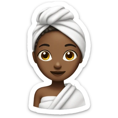 Girl with hair wrapped in towel doing skincare sticker