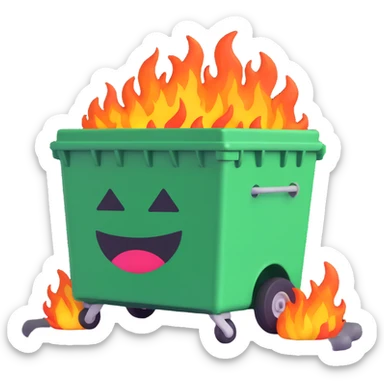 a dumpster on fire, 3D emoji style sticker
