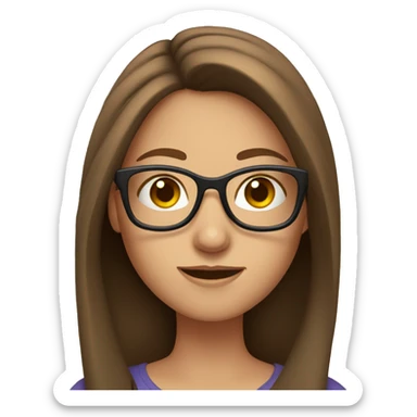 Caucasian girl with long brown hair wearing glasses sticker