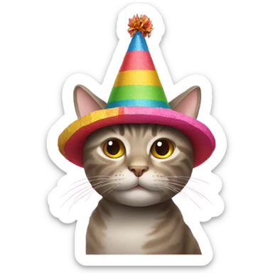 Cat wearing a piñata hat sticker