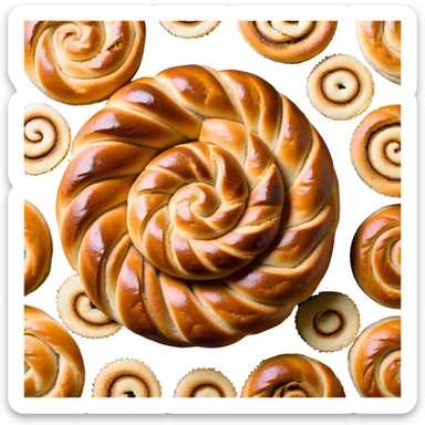 franzbrötchen spiral shape, golden brown, cinnamon swirl visible sticker