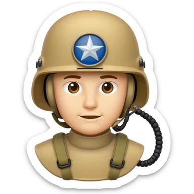 modern NATO military helmet, iPhone emoji style, tan color, characteristic FAST/ACH/MICH shape, side mounts for accessories, strap sticker