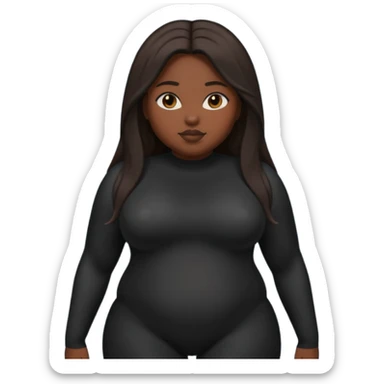 A fat dark skin girl with straight long hair and a dark body suit on sticker