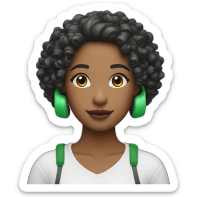 curly girl in AirPods Pro Max green sticker