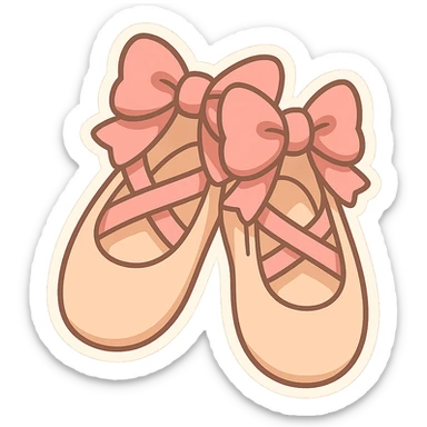ballerina shoes, cartoon style, cute, exaggerated bow, soft colors sticker