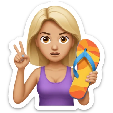 an angry mother with a flip-flop in her hand, ready to hit someone sticker