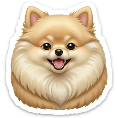 Cinematic Cute Yawning Cream Pomeranian Portrait Emoji, Head tilted slightly with a dramatic, wide-open yawn, showcasing a soft, fluffy cream Fur with gentle highlights, floppy ears slightly drooping, round dark eyes barely open in drowsy contentment, Simplified yet irresistibly adorable features, highly detailed, glowing with a soft, cozy glow, high shine, relaxed yet expressive, stylized with a touch of whimsy, bright and endearing, soft glowing outline, capturing the essence of a sleepy yet affectionate companion, so drowsy it feels like it could stretch right out of the screen and curl up for a nap! sticker