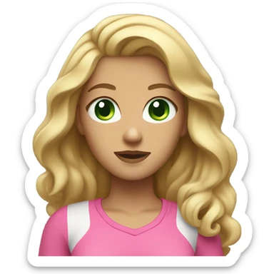 woman with green eyes long wavy blonde hair and big boobs pink shirt and tennis skirt sticker