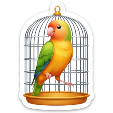 Yellow and Orange lovebird in his bird cage sticker