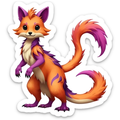 Cool randomly colored colorful furry anthropomorphic fantasy-Vernid-creature by LiLaiRa with a long tufted tail with edgy markings (full body) sticker