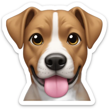 Dog pit mix black face with white spot on snout pink tongue spotted nose perky ears sticker