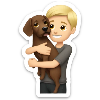 Blonde man hugging completely brown German wirehair sticker