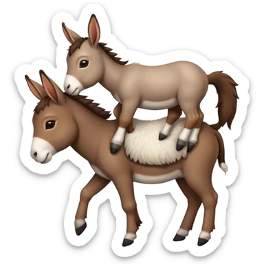 a tiny donkey with a tiny goat on it's back sticker
