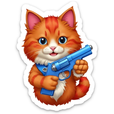 Red cat smile with blue pistol sticker