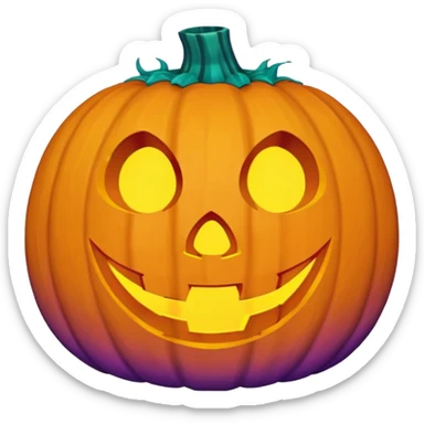 glowing jack-o'-lantern, purple and cyan colors sticker