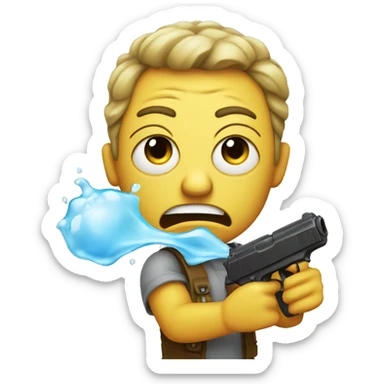 Angry emoji holding water pistol sticker