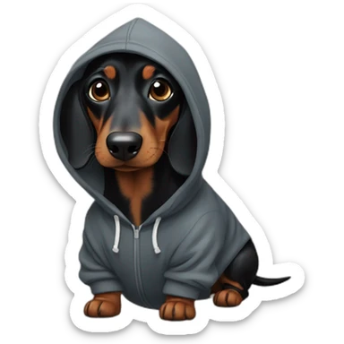 Black dachshund wearing hoodie sticker