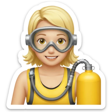 scuba diving girl blonde with yellow oxygen tank and mask sticker