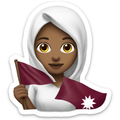 girl holding qatar flag sticker