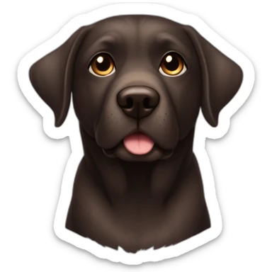 5 years old, female, Chubby, DARK brown, english lab, tired face, looking at you confused, little white scruff un chin sticker
