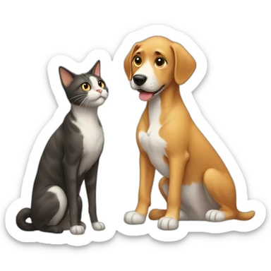 Tall dog small cat looking at each other sticker