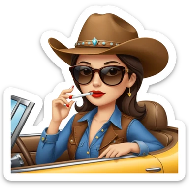 Brunette Cowgirl wearing sunglasses, smoking a cigarette and driving sticker