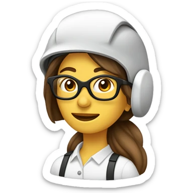 mujer con gafas, piel banca, cabello castaño al hombro liso, casco de ingeniería sticker