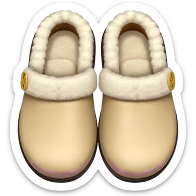 Soft beige slippers with fur lining, clean background sticker