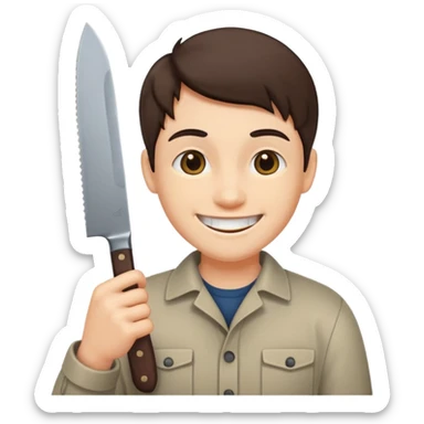 L'émoji : 😁 mais qui tien un couteau dans sa main sticker