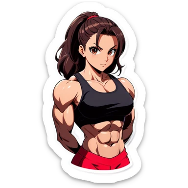 Anime woman bodybuilder with six pack and beautiful faces sticker