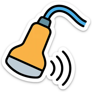 ultrasound probe, color outline icon style, angled perspective sticker
