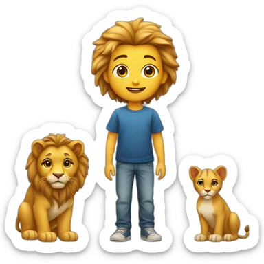 Enfant avec son chat son lion son chien sa panthère sticker