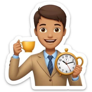 laughing with a clock and tea sticker