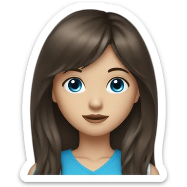 Dark brown long hair bangs girl with blue eyes sticker