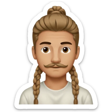 homme cheveux long attaché sans cheuveux dépanssant  16 ans, un peu bronzé petite moustache très fine sticker