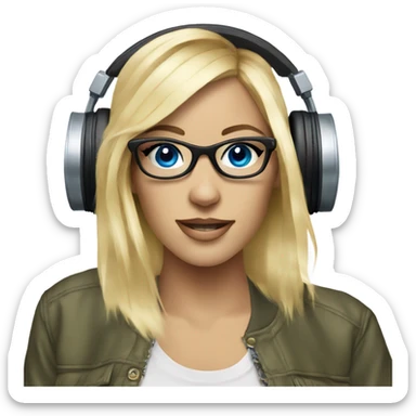 Female dj blue eyes blonde hair with turntables and glasses  sticker
