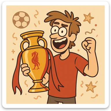 Liverpool FC trophy, stylized European Cup, gold and red, celebratory football icon sticker