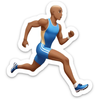 An icon symbolizing The background features a large stadium with cheering crowds, a digital timer, and a clear blue sky. professional running: a dynamic sprinting athlete in motion on a track, leaving motion lines behind. Transparent background emphasizes speed, endurance, and competition. sticker
