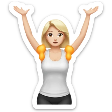 busty blonde woman jumping with arms raised, SFW sticker