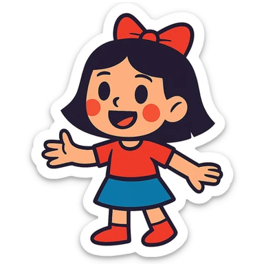 a girl with black hair, vibrant cartoon style sticker