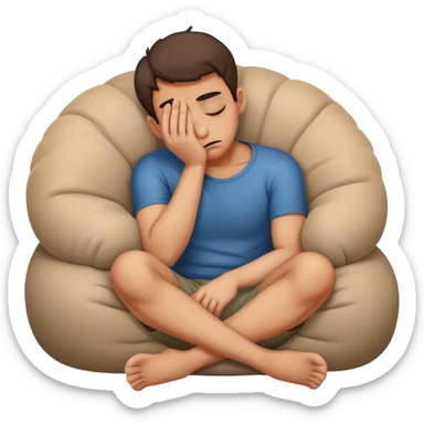 Scared man sitting curled up on himself, hidding his eyes sticker