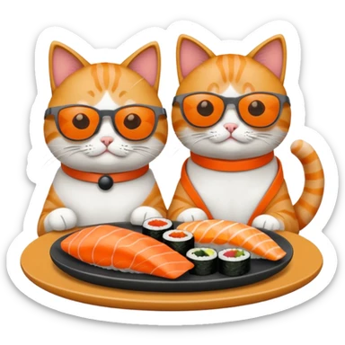 two cats wearing sunglasses eating sushi sticker