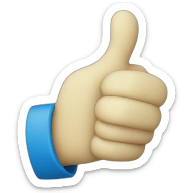 a hand wearing a blue latex glove thumbs up sticker